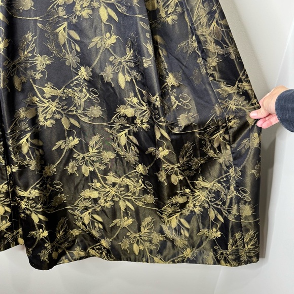 Carmen Marc Valvo Collection Black Gold Silk Blend Floral Full Maxi Skirt Formal - Picture 5 of 12